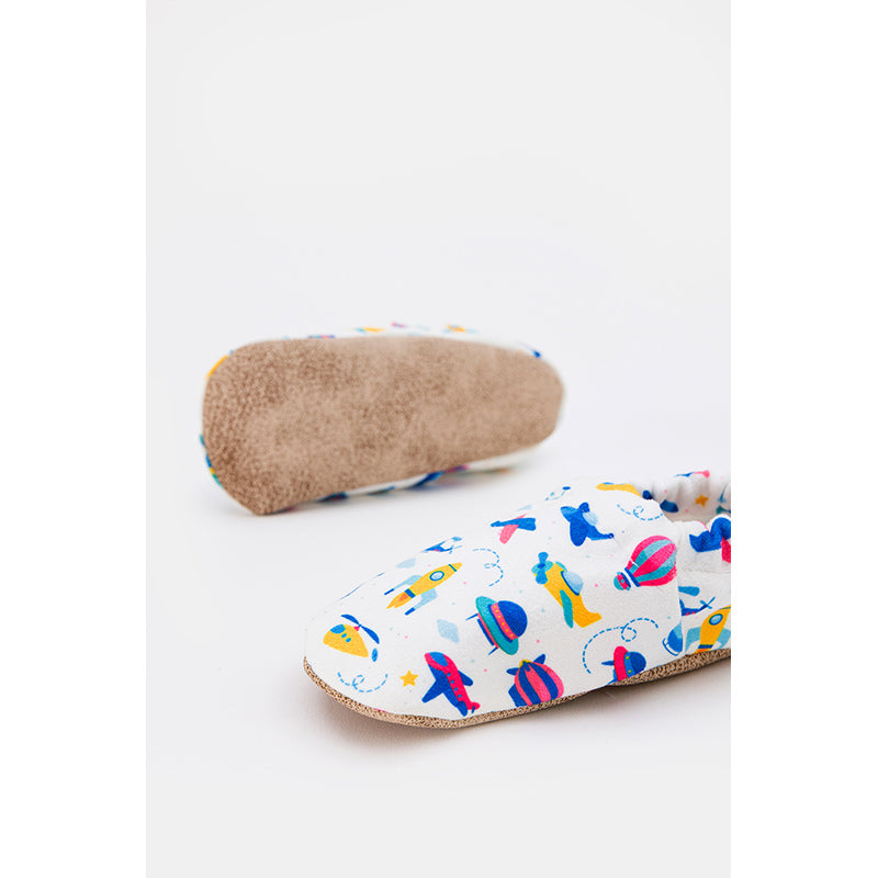 Soft organic cotton baby shoes with Plane design, perfect for first walkers and little explorers.