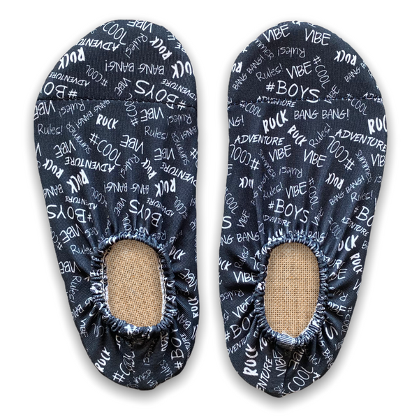 Children’s Non-slip Swim Shoes, Beach Shoes, Black-an-white Text design